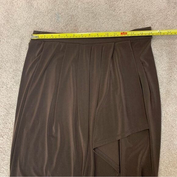 JOSEPH Ribkoff chocolate brown pleated tulip wrap skirt Sz 8 stretchy spandex - Picture 6 of 9